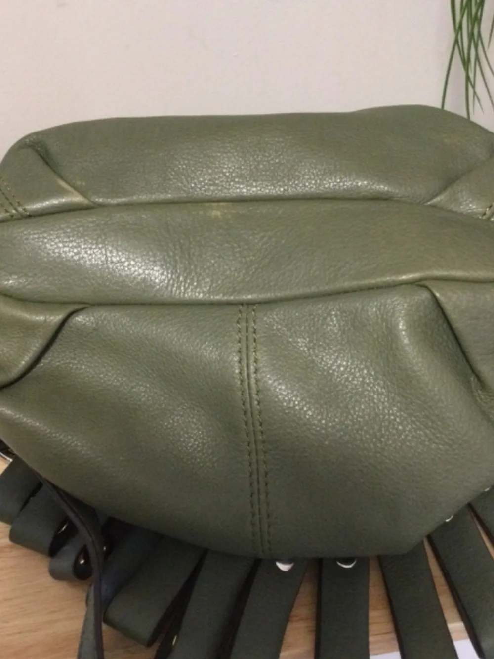 B. Makowsky Olive Green Leather Studded Hobo Crossbody Bag